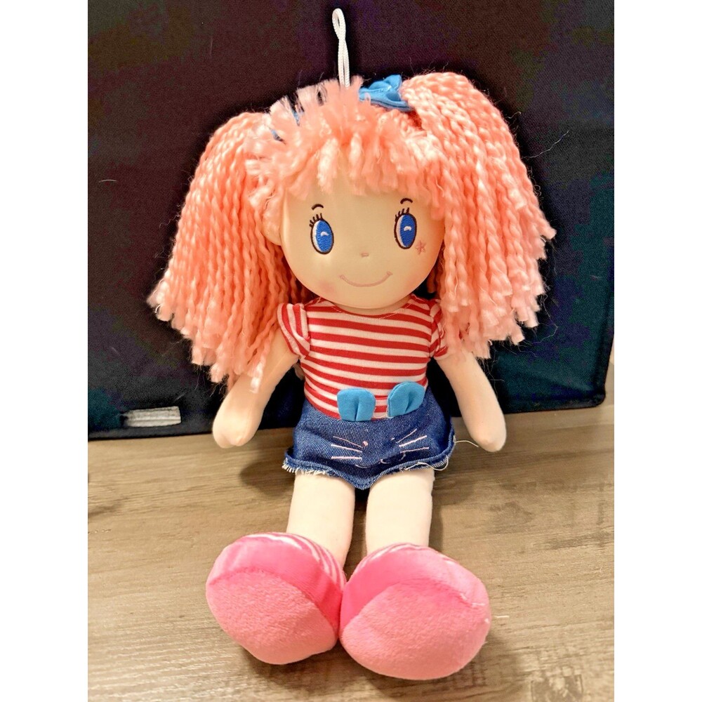 Creative Home & Kitchen Decorative Girl Rag Doll Pink Yarn Hair 15" Plush
